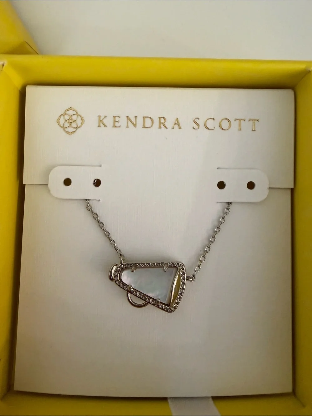 Kendra Scott Silver Necklace with Pale Pink Teardrop Pendant